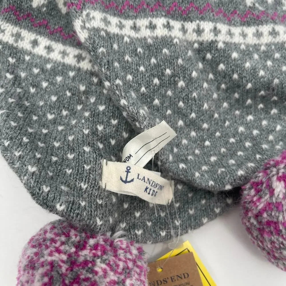 LANDS END Kids Scarf Wool Angora Rabbit Hair Blend NWT Gray Fair Isle Snowflakes